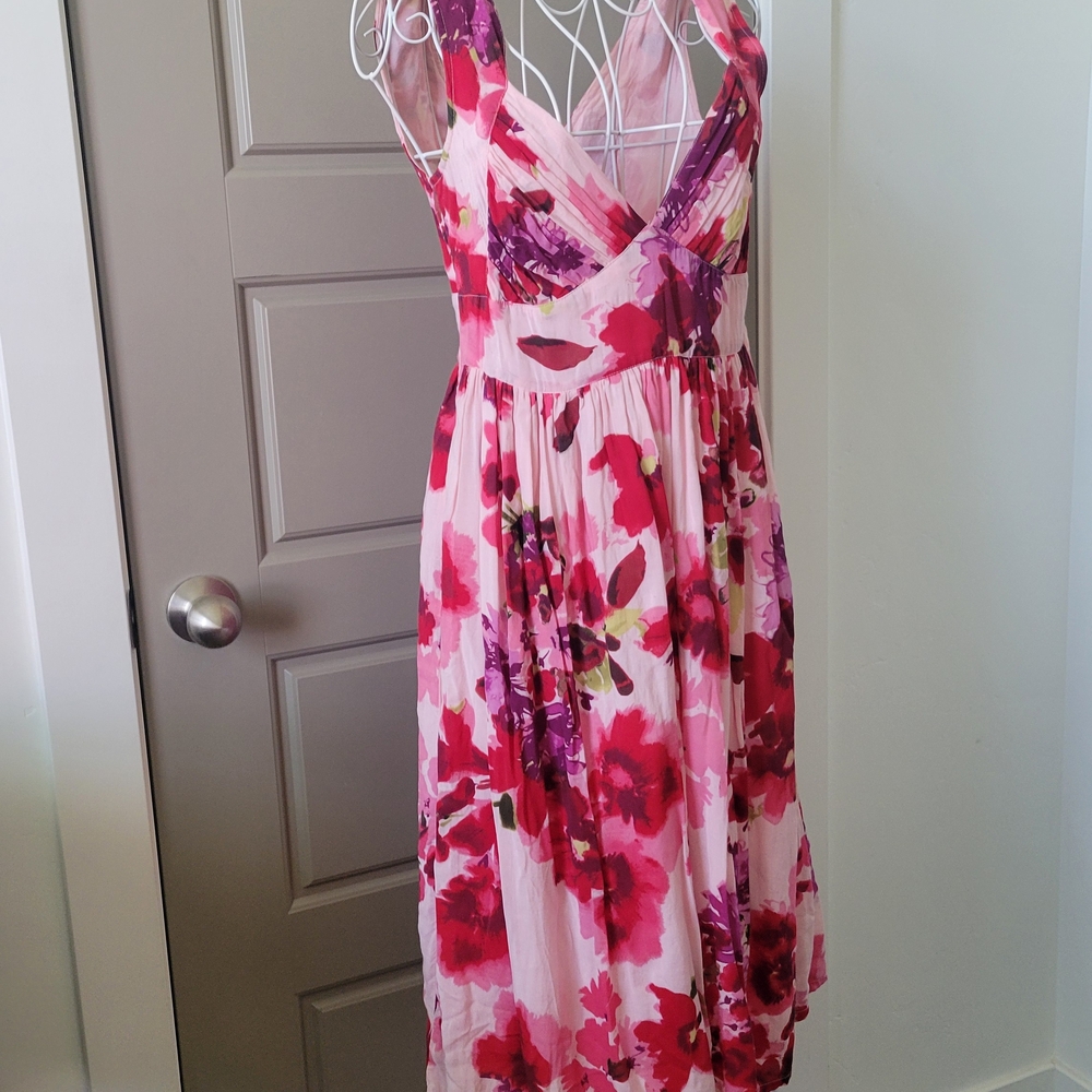 H&M Vibrant Pink and Red Floral Midi Dress